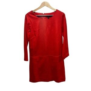 J.Crew Dress Womens 4 Red Wool Blend 3/4 Sleeve Shift Pockets Lined Career
